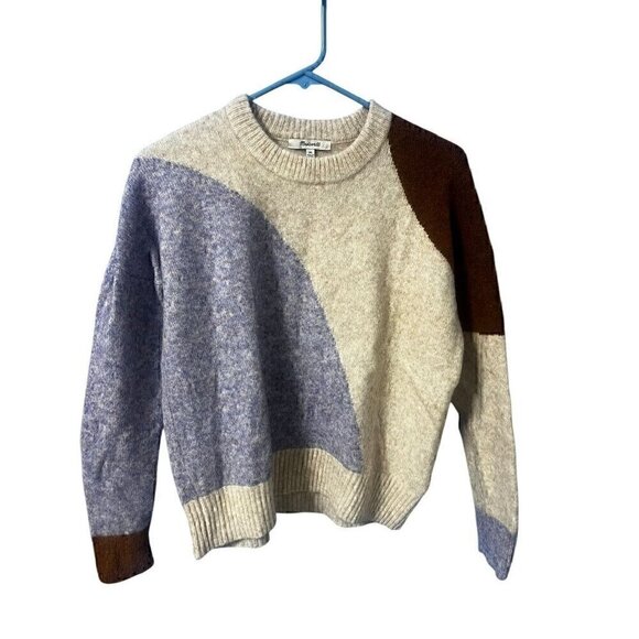 Madewell Colorblock Crewneck Sweater Wool Blend  Size XS - Picture 1 of 6